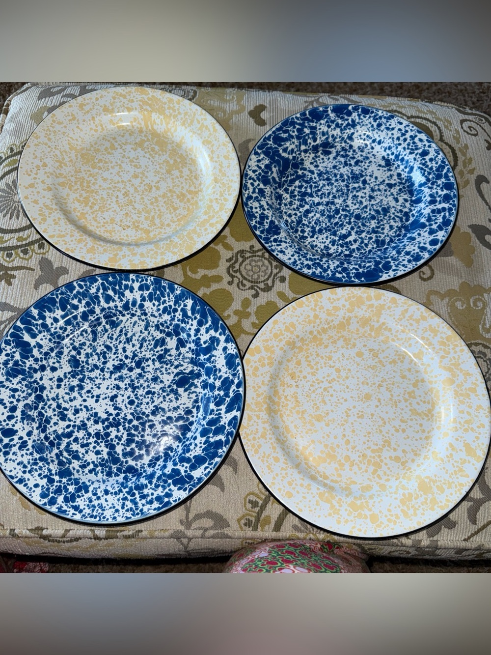 Speckled Blue and Yellow Dinner Plate Set - Home Dining vintage